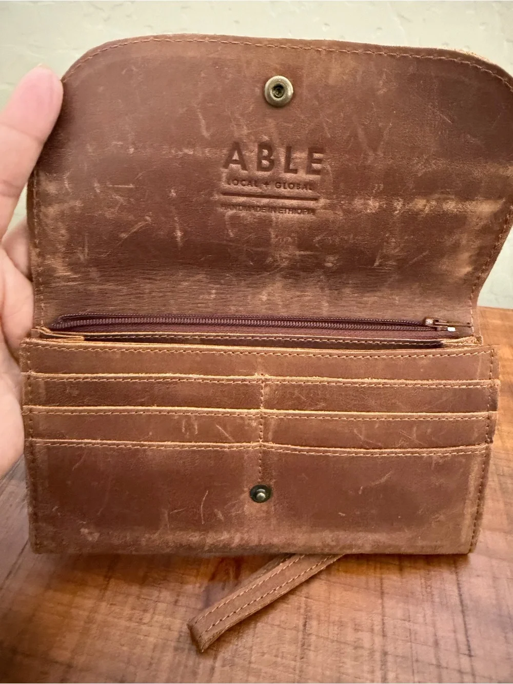 Able Brown Leather Wristlet Wallet - Picture 2 of 4